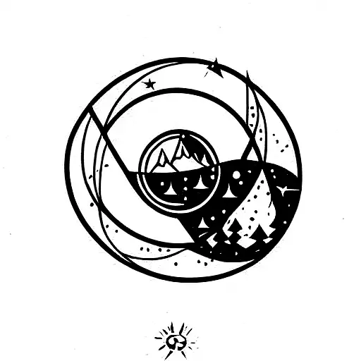 Wolf On An Inverted Triangle With Planets And Stars Above Its Head