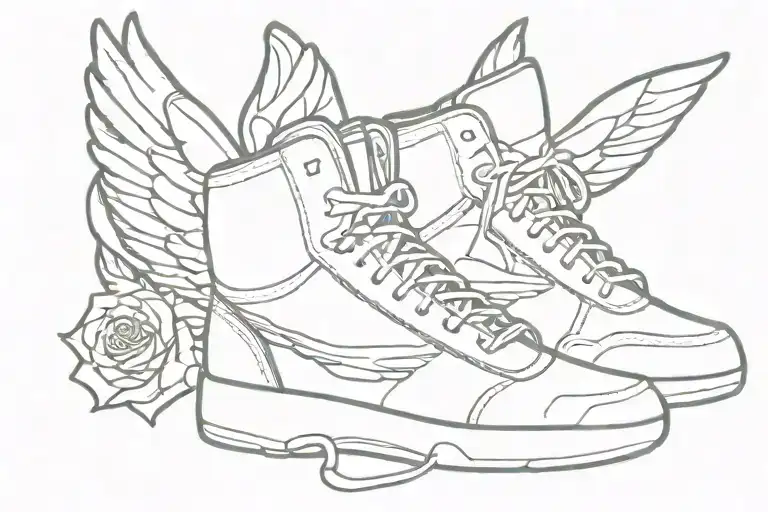 Running Shoe Outline Angelic Wings Rose Intertwined