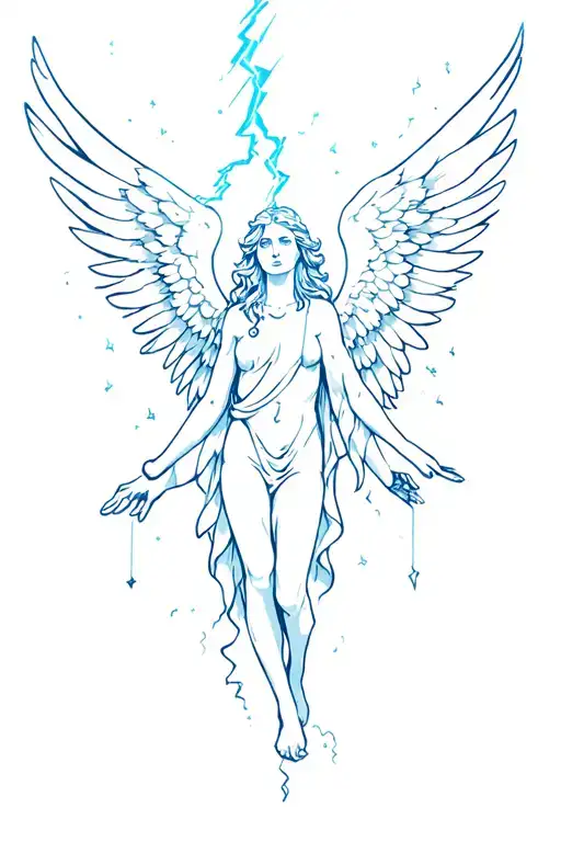 Angel Rising To Sky Illuminated By A Lightning
