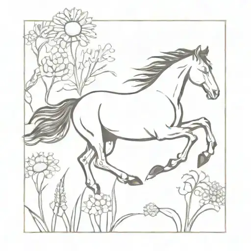 A Minimalist Design Of A Horse Galloping Through A Field Of Flowers