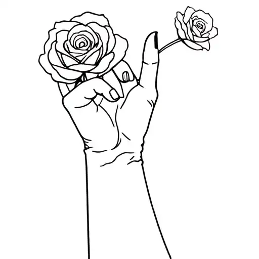 Simple Black Outline Style Of Hand Doing A Finger Gun Shape With A Singular Rose Coming Out Of It