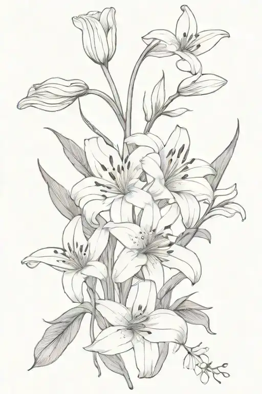 Lily And Diasy Fine Line Tattoo Bouquet