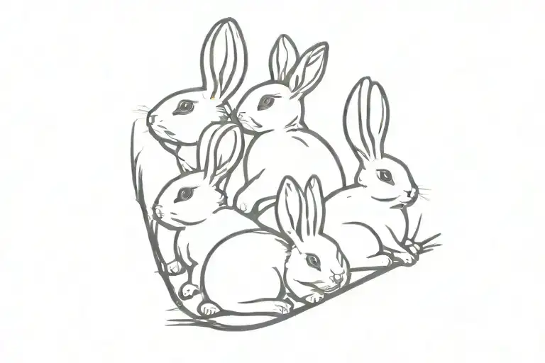 3 Rabbits On A Black Thin Line Minimalist Lifeline