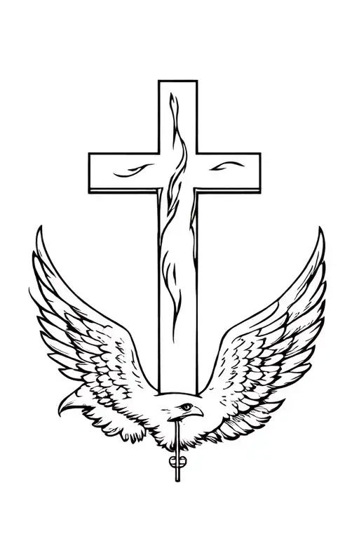 Cross Surrounded By Quill And Eagle And Angel Wing And Anchor