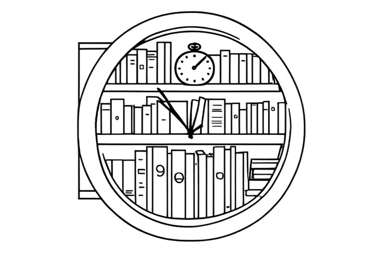 Picture Wall With A Bookshelf And Clock Face
