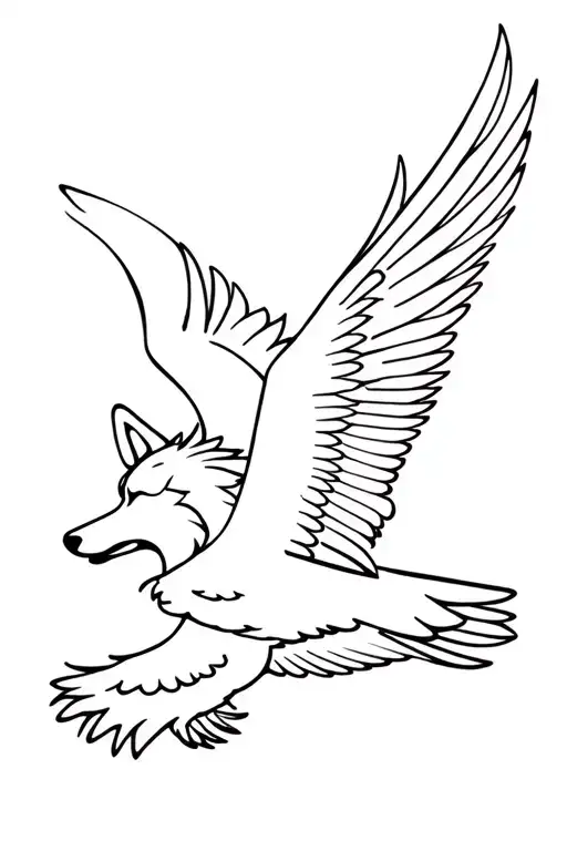 Wolf In Eagle Flying And Go With Gut Symbol