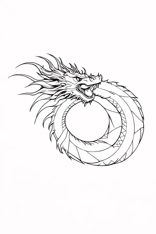 Fine Line Dragon With Face Looking Up At The Sky