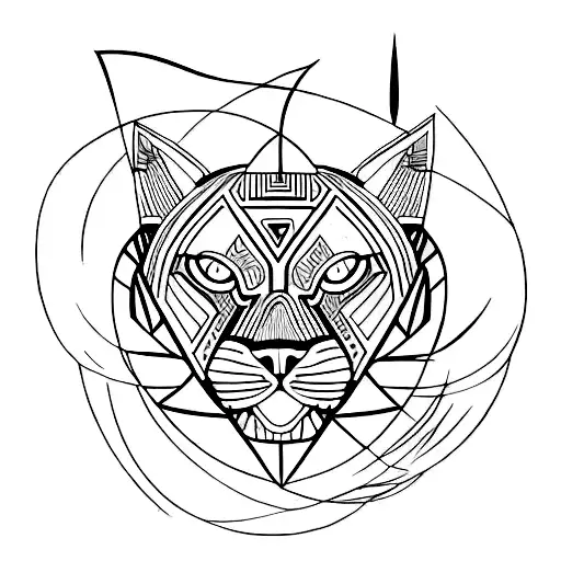 A Minimalist Tattoo Of A Black Panther Surrounded By Abstract Brush Strokes