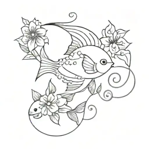 Universal Small And Delicate Fish And Flowers