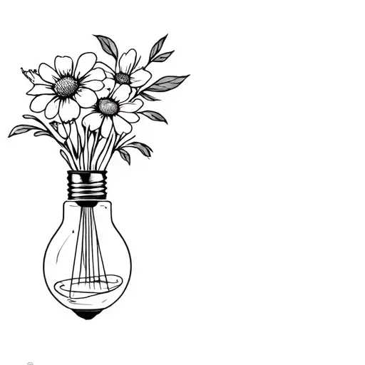 Black And White Minimalist Upside Down Lightbulb Vase With Flowers