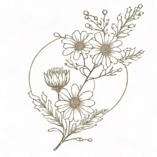 Birth Flower Bouqet With Dandelion And Daisy Chain