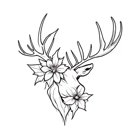 Single Line Maple Flower And Moose