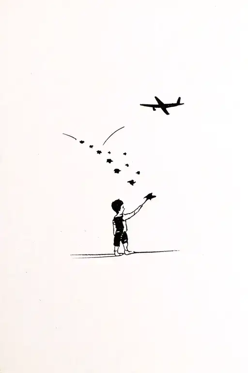 Little Boy Watching Airplane Fly Away