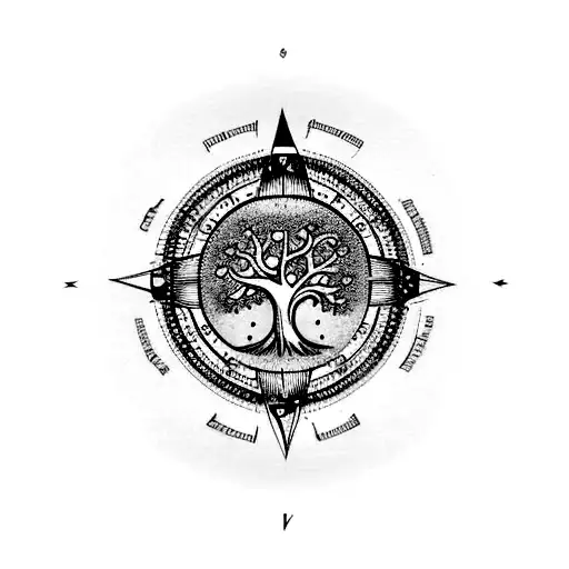 Black Tree Of Life With Arrows And Compass