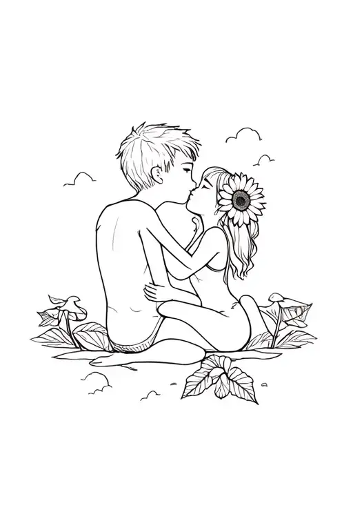 Mashroom Boy Kiss Sunflower Girl Sitting With Him