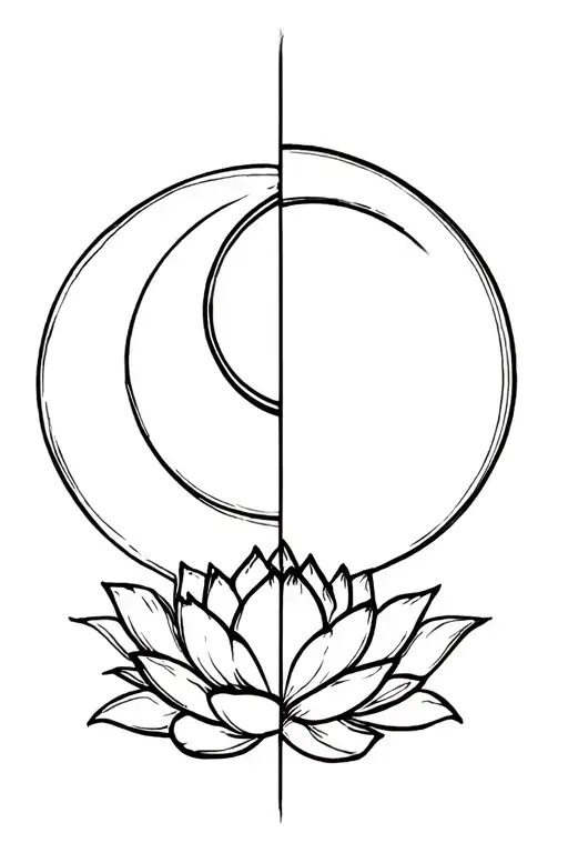 Half Moon And Half Sun And Lotus Flower Blooming