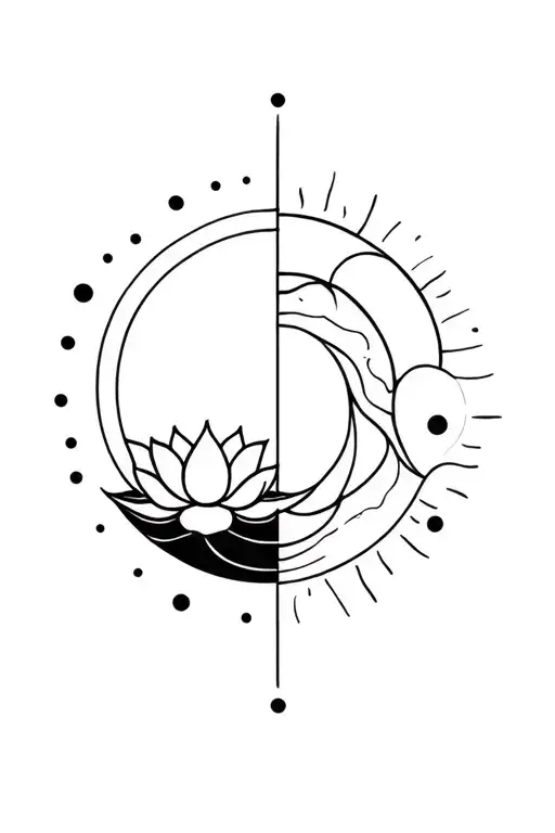 Half Moon And Half Sun And Lotus Flower And Dots Connectting It