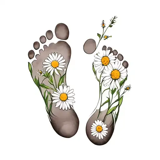 Footprint With Daisy And Sweet Pea Flowers