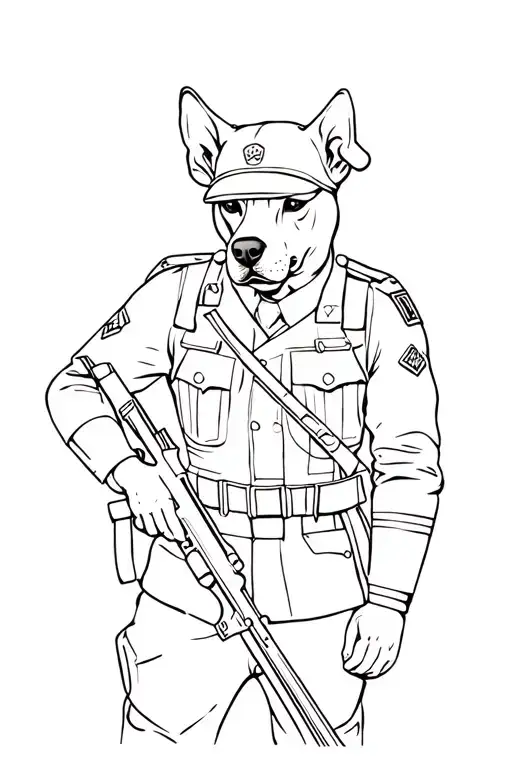 Dog As Military Officer Holding A Rifle