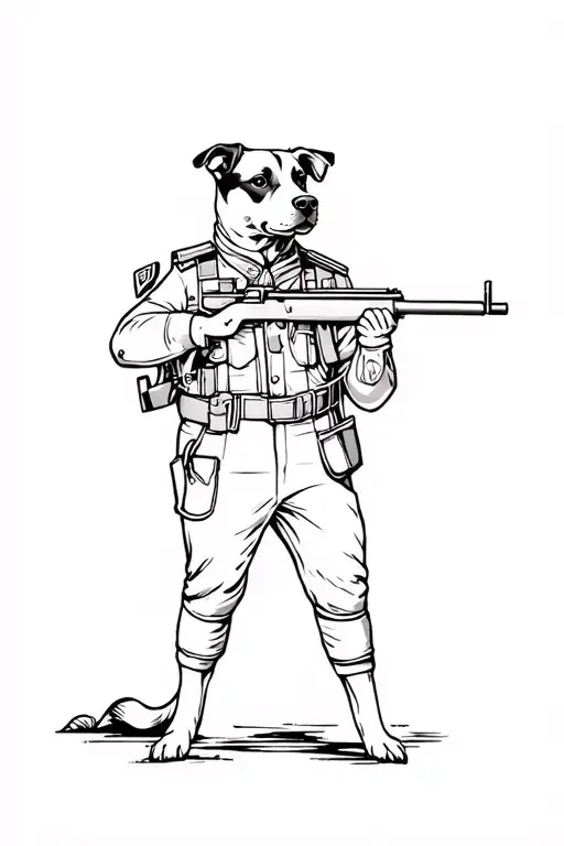 Little Tattoo Of Dog As Military Officer Holding A Rifle