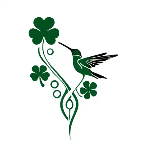 A Minimalist Design Combining An Unalome Symbol With A Shamrock And A Hummingbird