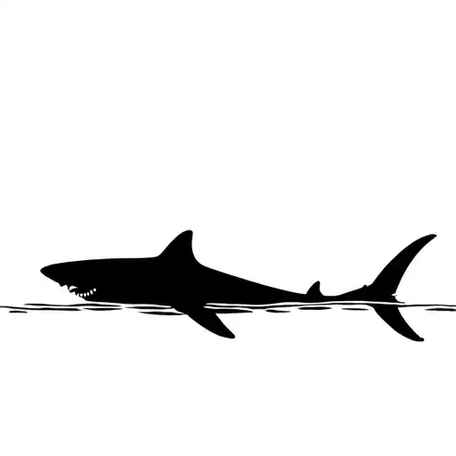 Shark Silhouette Swimming Alone In The Sea
