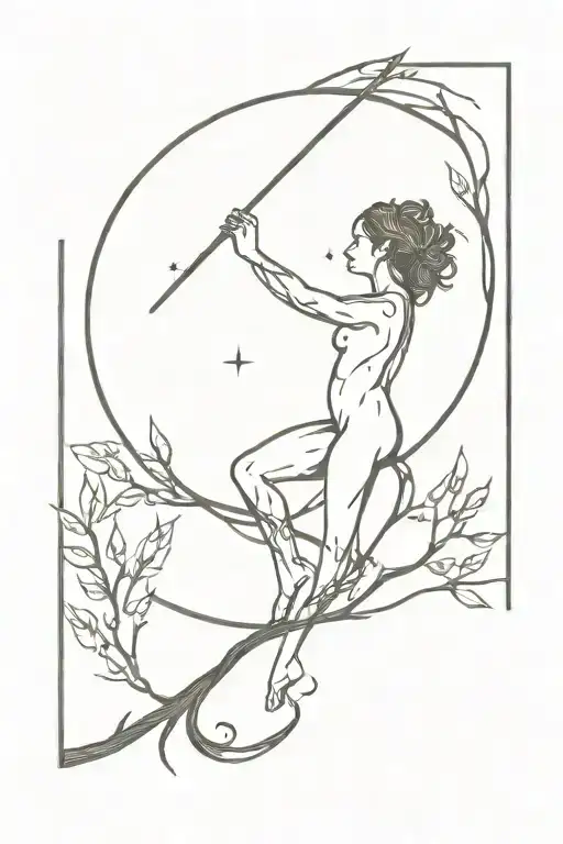 Sagittarius And The Moon With A Branch On The Collarbones