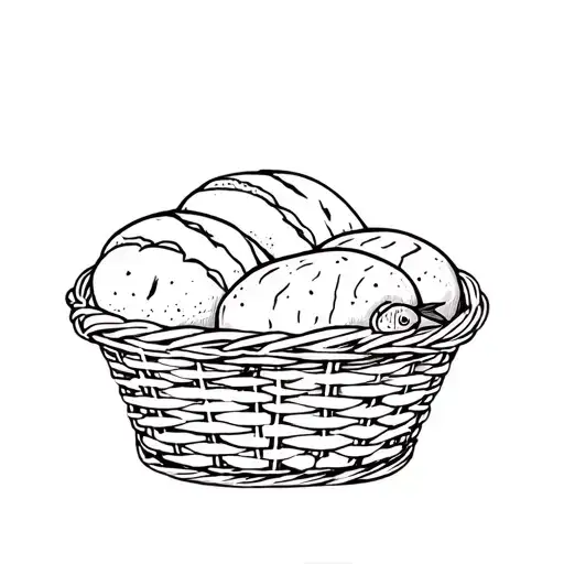 5 Loaves Bread And 2 Fish In A Woven Basket Full
