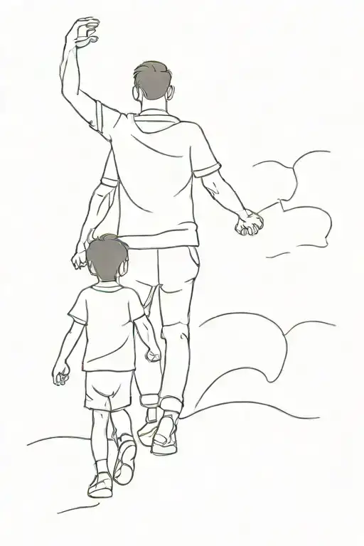 Dad Walking Boy In Shoulders And Girl Holding Hand