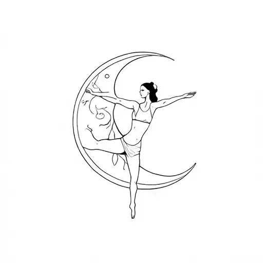 Crescent Moon With Woman Doing Yoga Poses