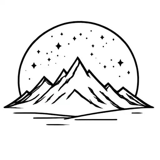 Simple Outline Of A Mountain Range With Stars And The Northern Lights Behind It