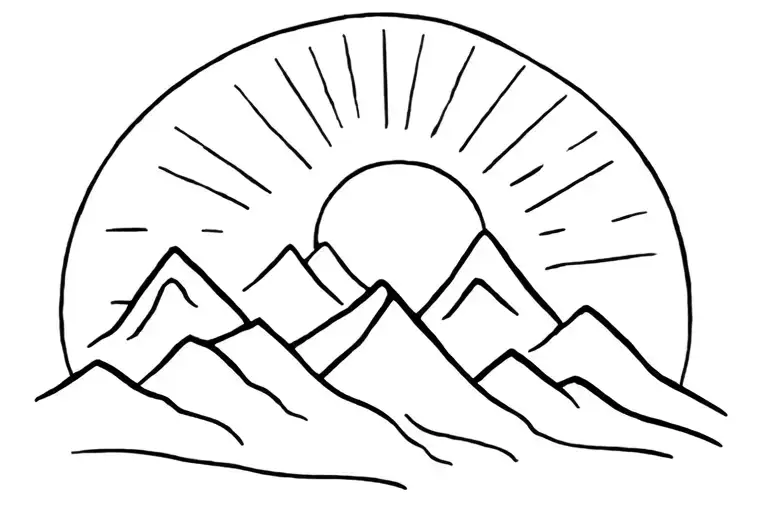 Small Mountains Outline With Sun Over