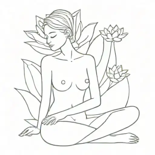 Topless Virgo Girl Sitting Lotus Flower