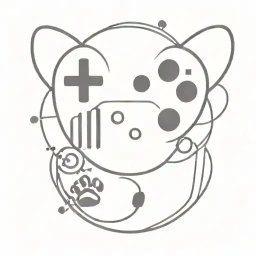 A Minimalist Tattoo Of A Joystick With Dog Paw Prints Around It