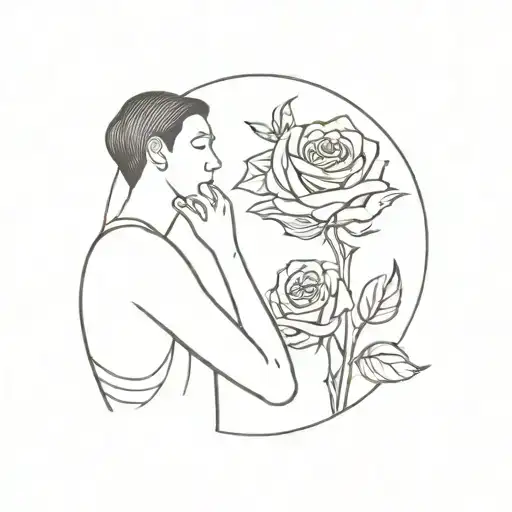 A Man Holding A Women Crying Roses And A Time Glass
