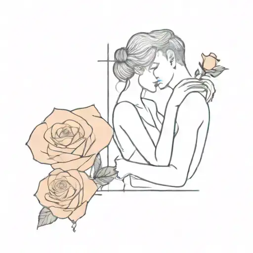 A Man Holding A Women Crying Roses And A Time Glass