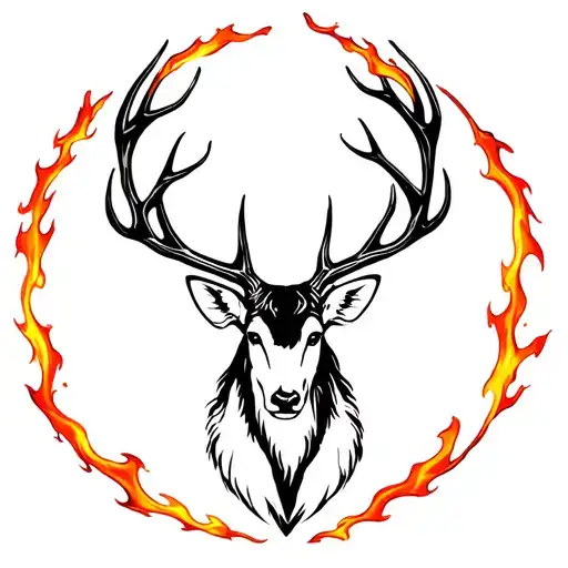 Circle Of Fire Surrounding A Deer
