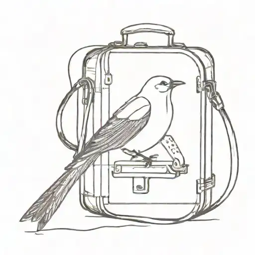 A Bird In A Cilinder With A Suitcase