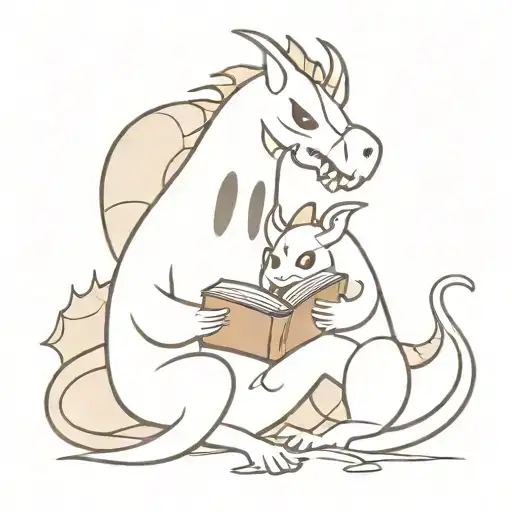 A Cartoon Ghost And A Cartoon Dragon Reading A Book Together