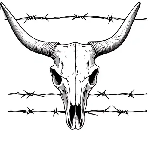 Longhorn Skull And Barbed Wire Wrapped