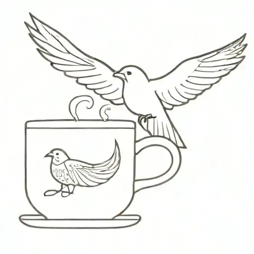An Intricate Tattoo Design Of A Coffee Cup Morphing Into A Bird In Flight
