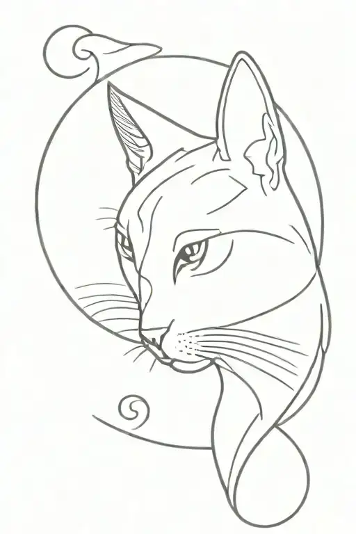 Whimsical Fine Line Fantasy Cat