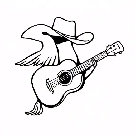 Goose With Guitar And Cowboy Hat