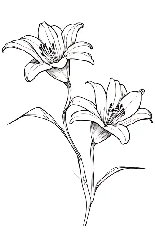 2 Lily Flowers Line Art