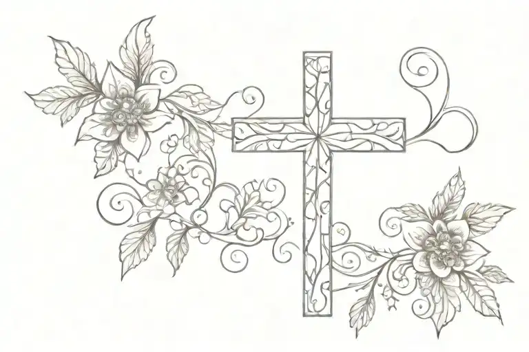 A Minimalist Representation Of A Cross Made Up Of Intricate Floral Patterns