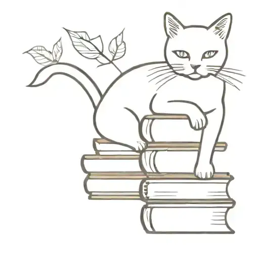 Cat And Books Stacked