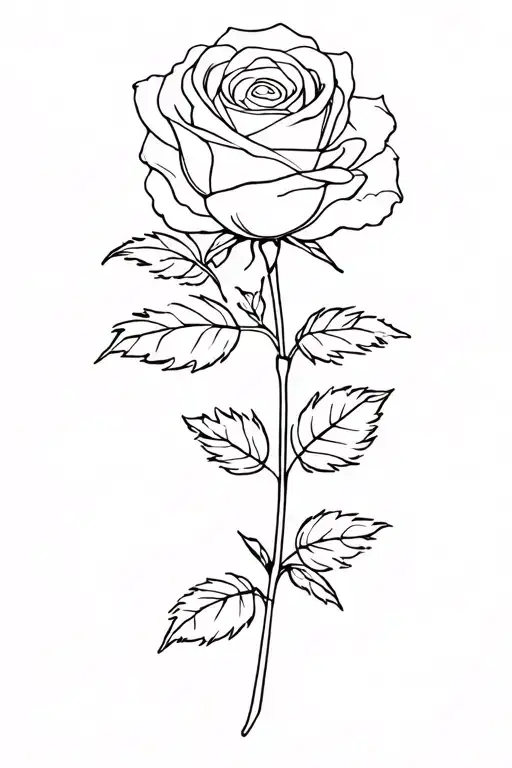 Rose With Stem And Leaves