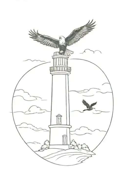 Lighthouse And Eagle Soaring