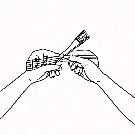 Two Child's Hands Holding A Brush And Music