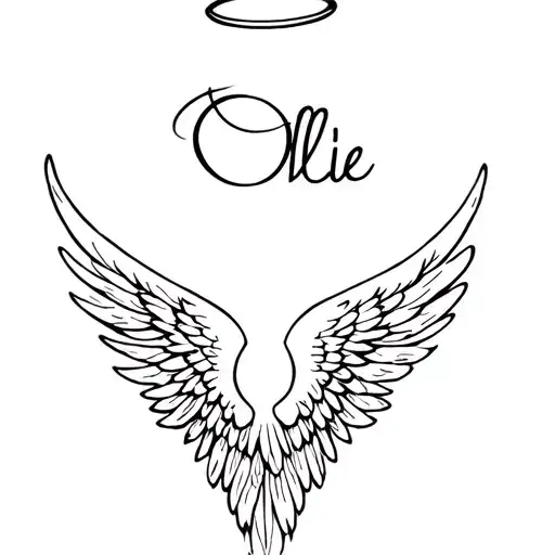 Angel Wings With Ollie Written In It And A Halo
